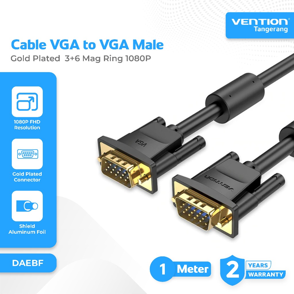 Vention Kabel VGA Male to VGA Male Digital Video HDTV Gold Plated  3+6 Mag Ring 1080P VGA Cable 1M 1