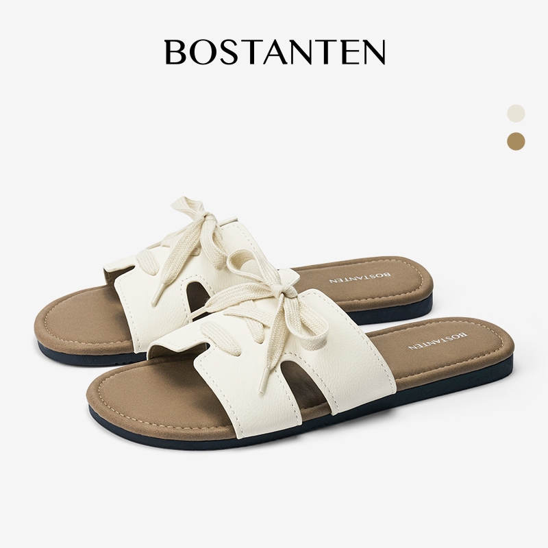 [New Arrival]BOSTANTEN Sandal Flat Wanita Terbaru Slop Flat Sol Karet Anti Licin Sendal Cewek Kekini