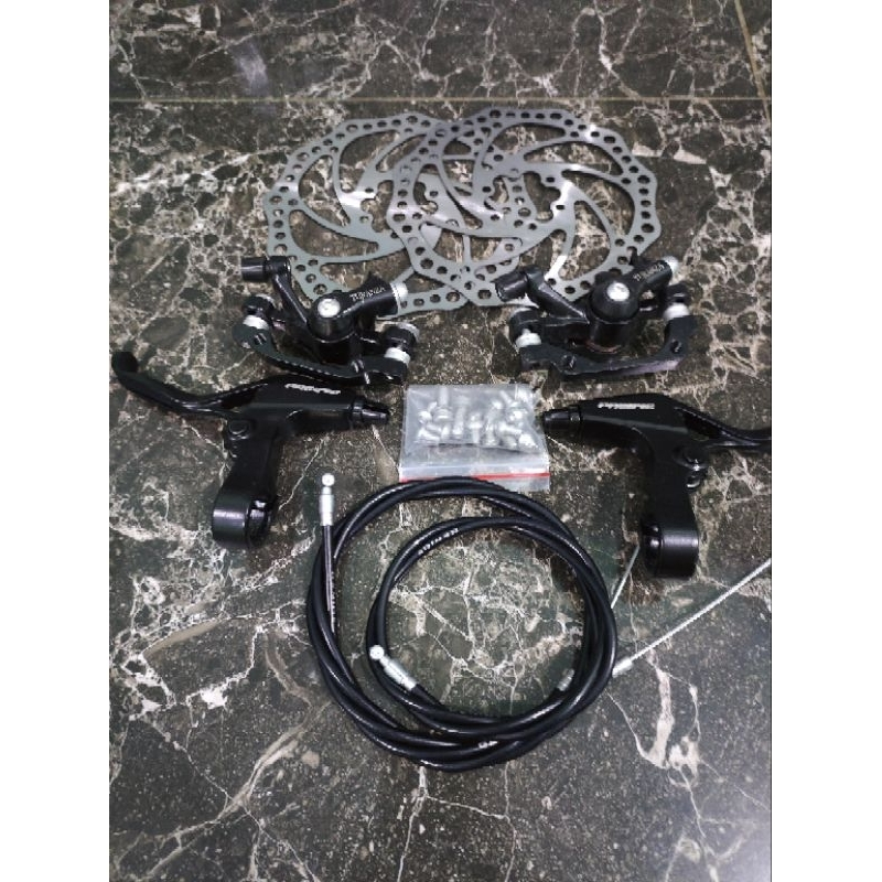 Rem Cakram Mekanik Sepeda Fullset Brake Lever Caliper Kaliper Disk Brake Sepeda Lipat MTB Roadbike F