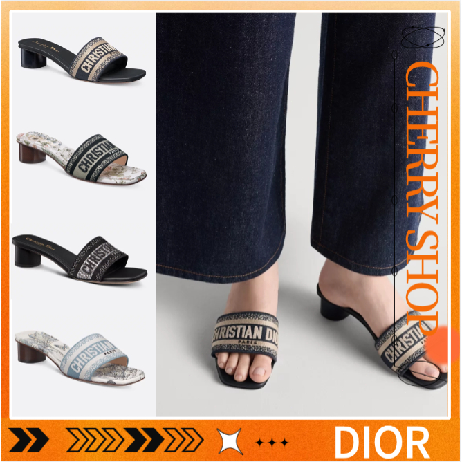 Dior Dioriviera Dway Heeled Sandals for Women/CD Dway Slide Embroidered Cotton Women's Sandal
