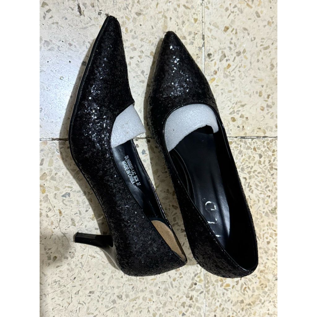 Sepatu high heels wanita hitam bling-bling fladeo size 37