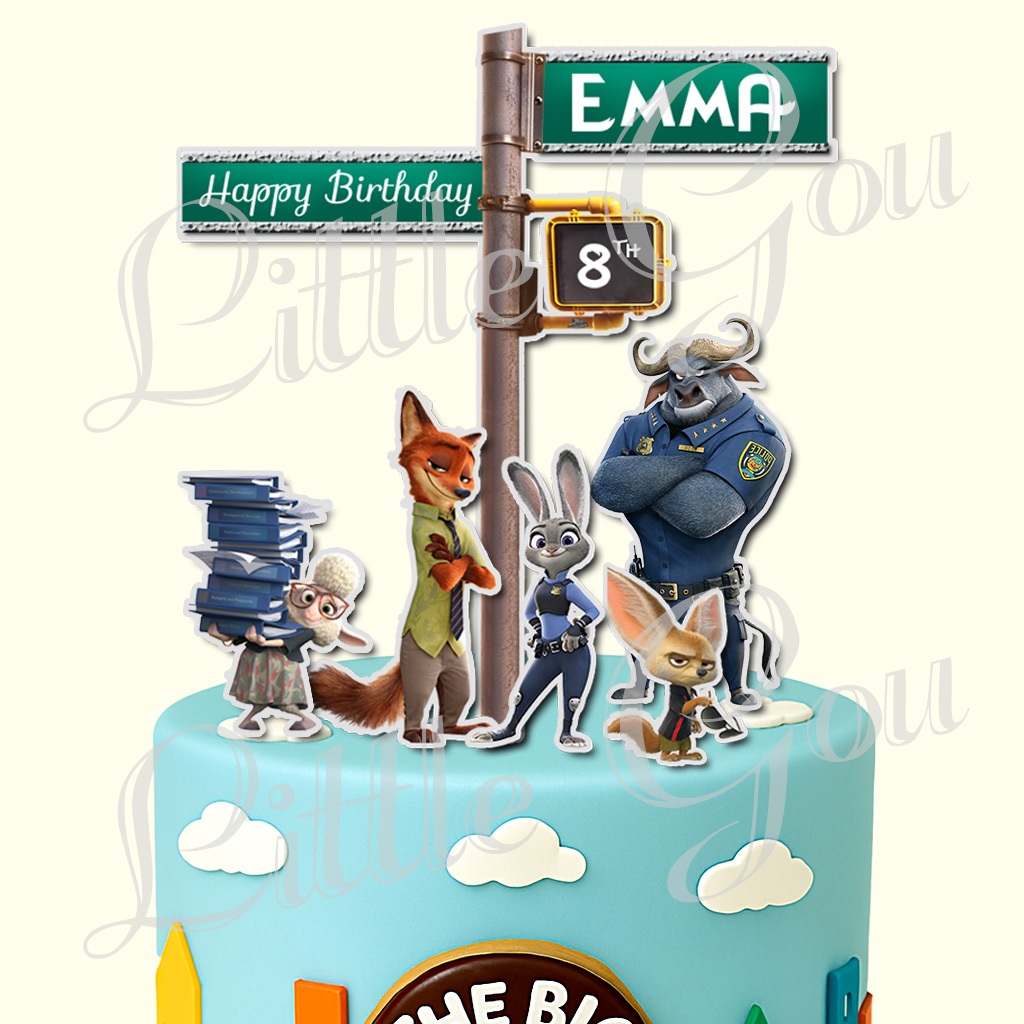 Cake Topper Zootopia custom nama tulisan LITTLE GOU