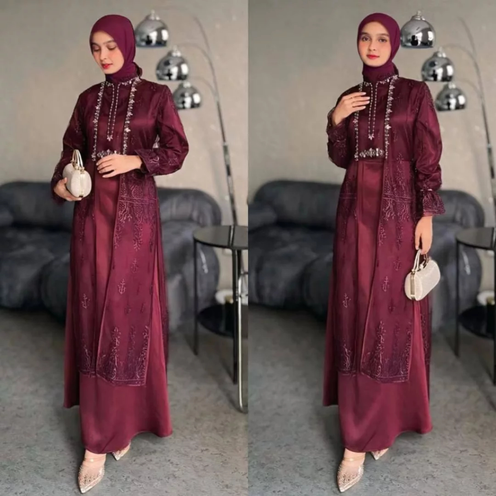 Tiara Dress Gamis Pesta Wanita bahan velvet silk mix brukat payet gamis kondangan mewah inner +outer