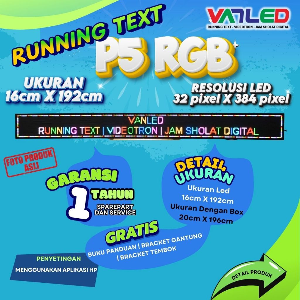 Led Running Text Indoor Led Strobo Mata Bus P5 RGB Fullcolor Ukuran 20x196cm