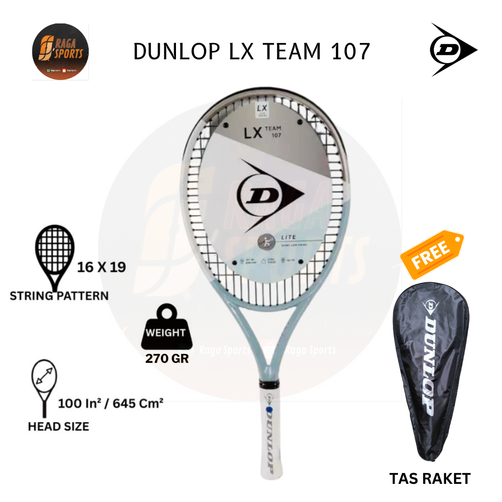 Raket Tenis DUNLOP LX TEAM 107 Raket Tennis Beginner Pemula Free Tas Raga Sports