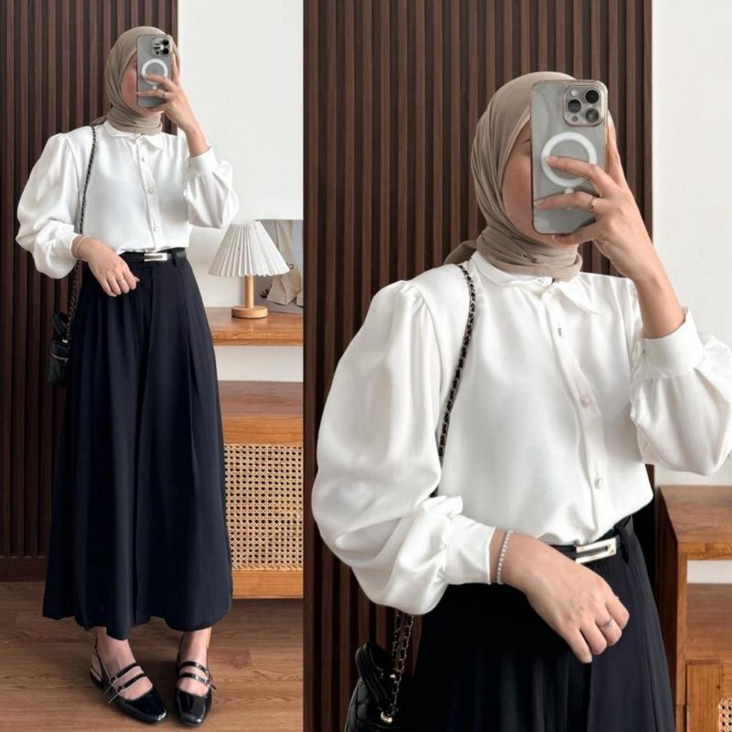 Kemeja Puffy Polos/Kemeja Lengan Balon/Baju korea/Atasan Wanita /Blouse Wanita