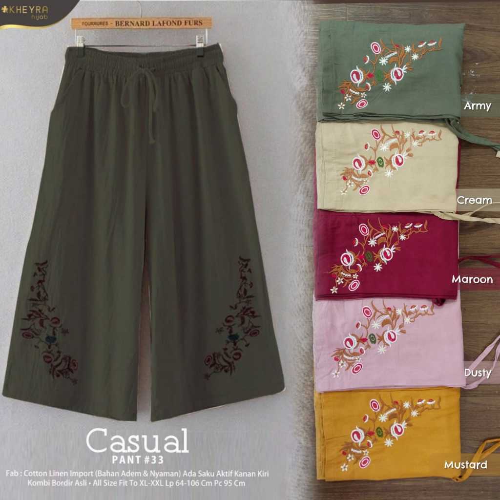 Casual Pant#33 Original Kheyra Hijab Celana Cotton Linen Import Celana Model Kulot All Size Fit to X