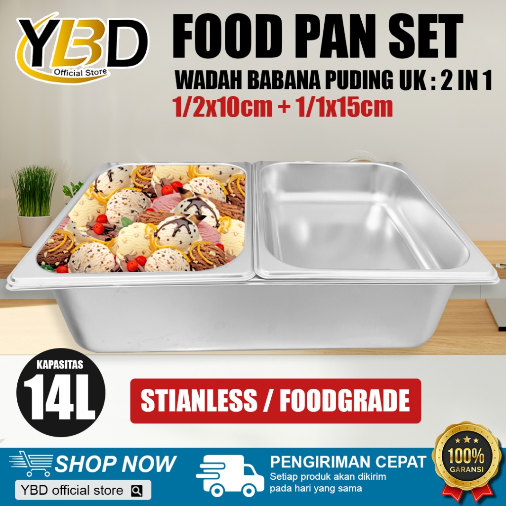Wadah Banana Puding / Food pan Stainless Satu set 2 in 1 Tinggi 10cm dan 15cm Prasmanan set
