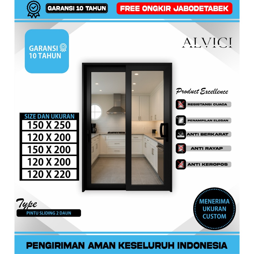 Pintu Sliding 2 Daun Hitam Pintu Geser Modern Minimalis ALVICI