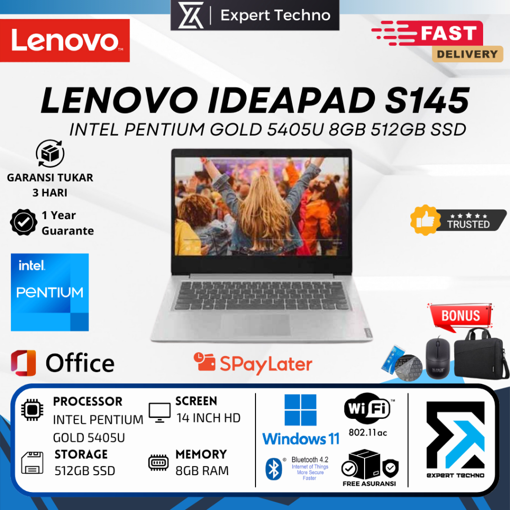 Lenovo Ideapad S145 INTEL PENTIUM GOLD 5405U 8GB RAM 512GB SSD 14" Windows 11