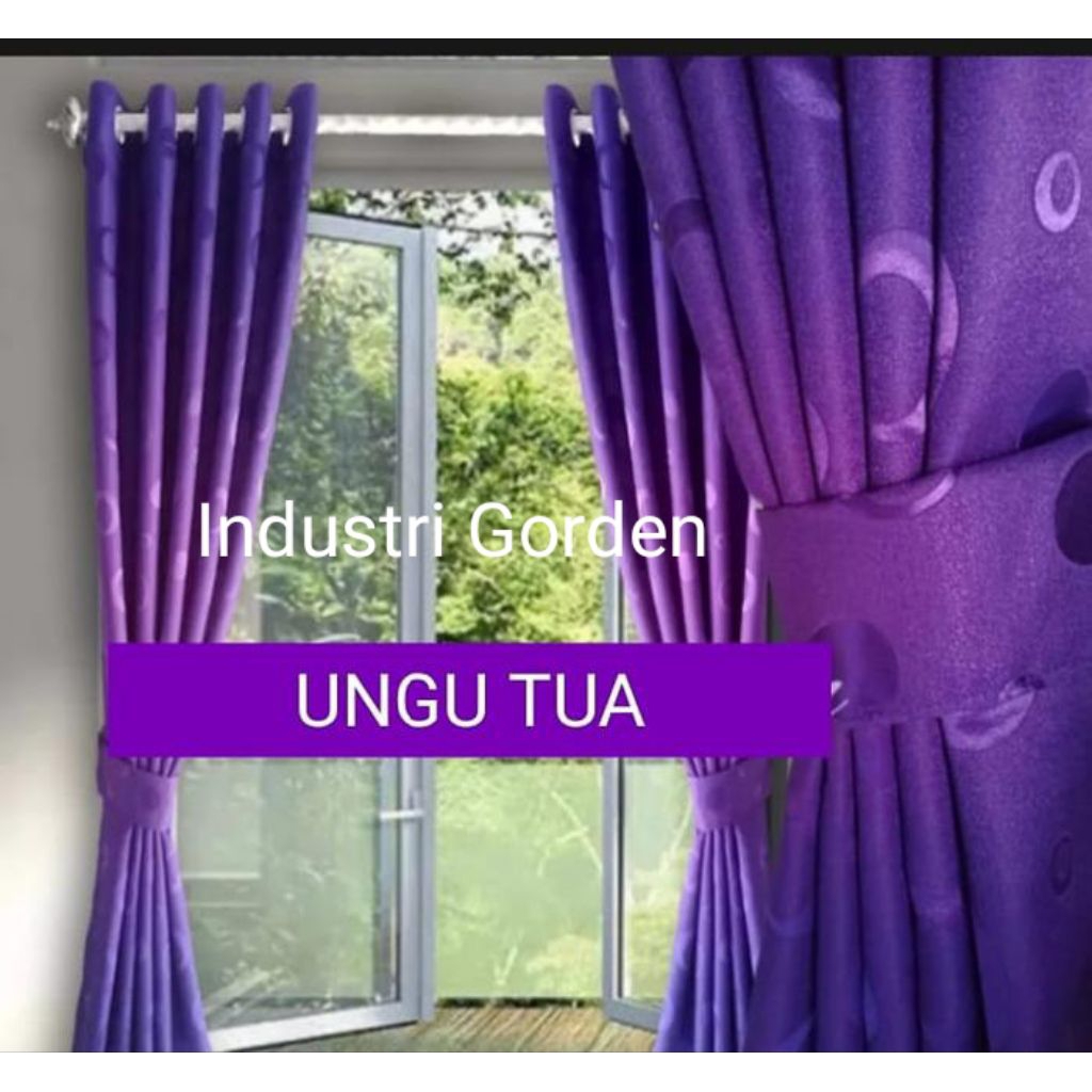 Gorden Jendela Dan Pintu Minimalis Motif Polkadot warna ungu tua