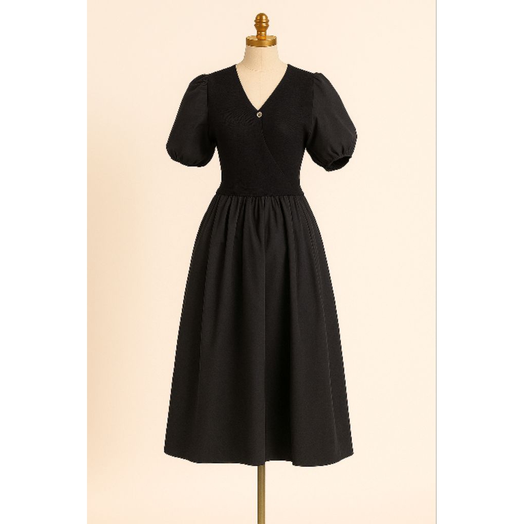 Dress Hitam / dress terbaru / dress korea / dress tangan balon / dres / hitam / dres wanita