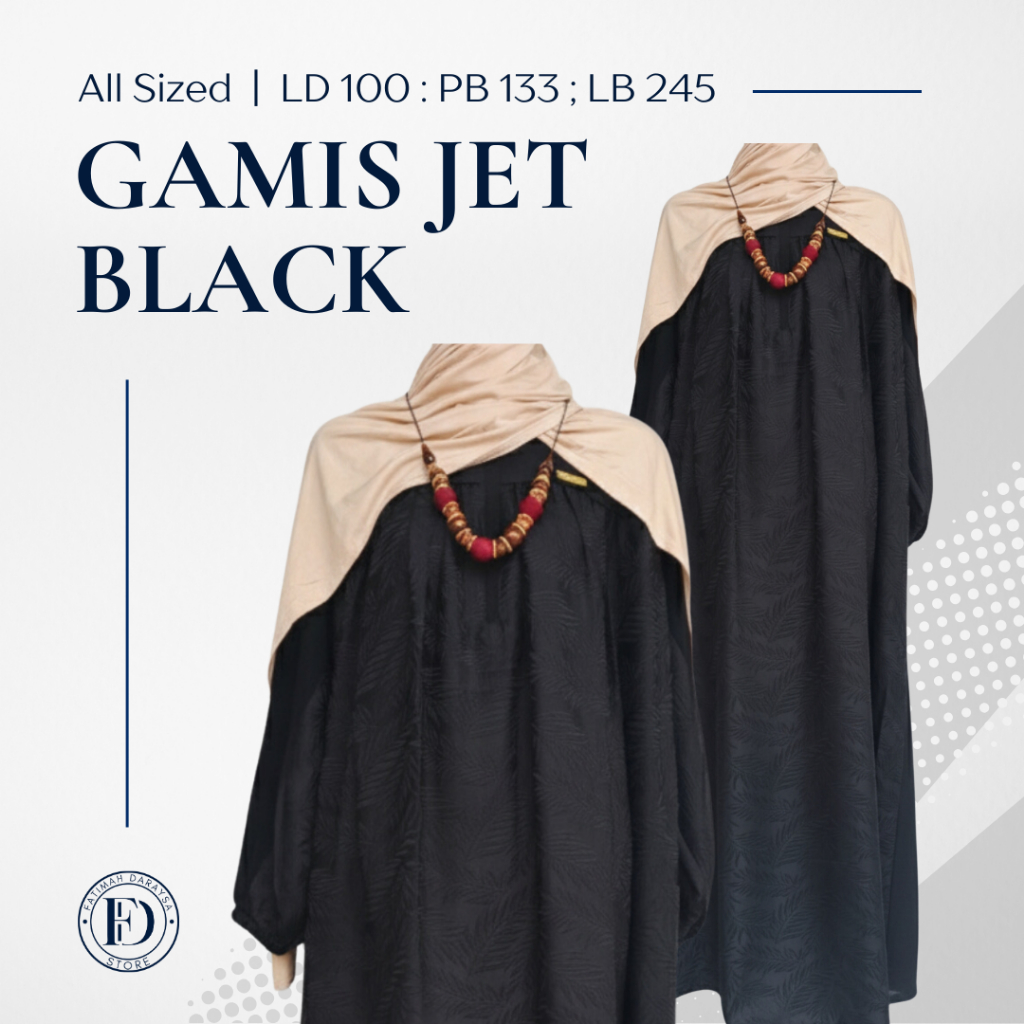 Gamis Wanita Hitam Polos Jetblack Adem Nyaman Model Simple Kekinian Stylish All Size LD 100