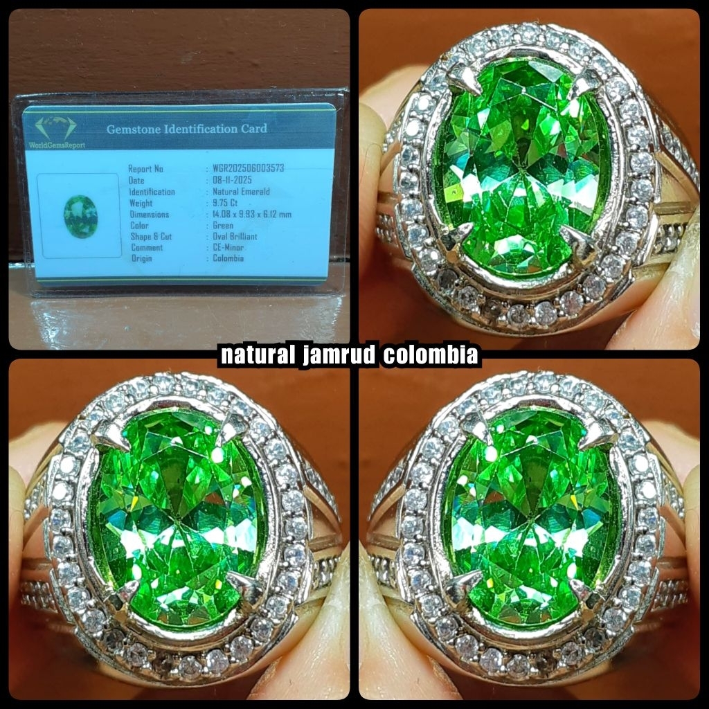 cincin batu jamrud colombia super kristal + memo lab