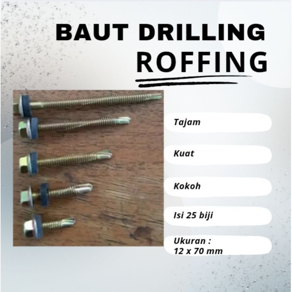 1BJ BAUT DRILLING DRILING SEKRUP ROFFING ROFING UKURAN 12 X 70MM - 7CM