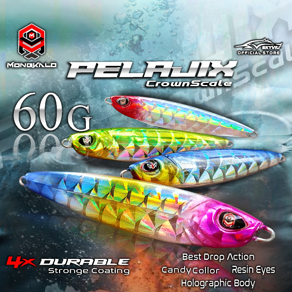Metal Jig 60 Gram MONGKALO PELAJIX Hologram Kipas 1 Set Double Assist Hook MetalJig 60 Gram Umpan Ji