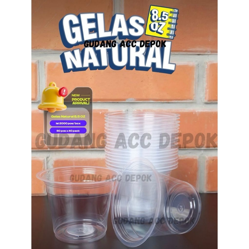 GELAS NATURAL CUP TIPTOP BENING 8,5OZ / GELAS PLASTIK DATAR 8.5OZ ISI 50PCS