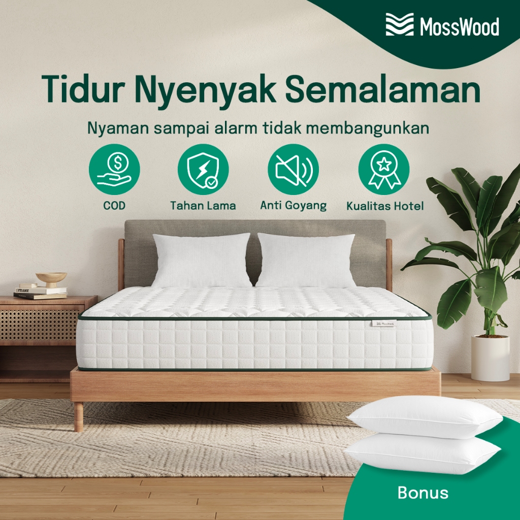 Mosswood Springbed Hotel Premium 20cm Kasur Busa Pegas Anti Goyang Tahan Lama Bonus Bantal Gratis On