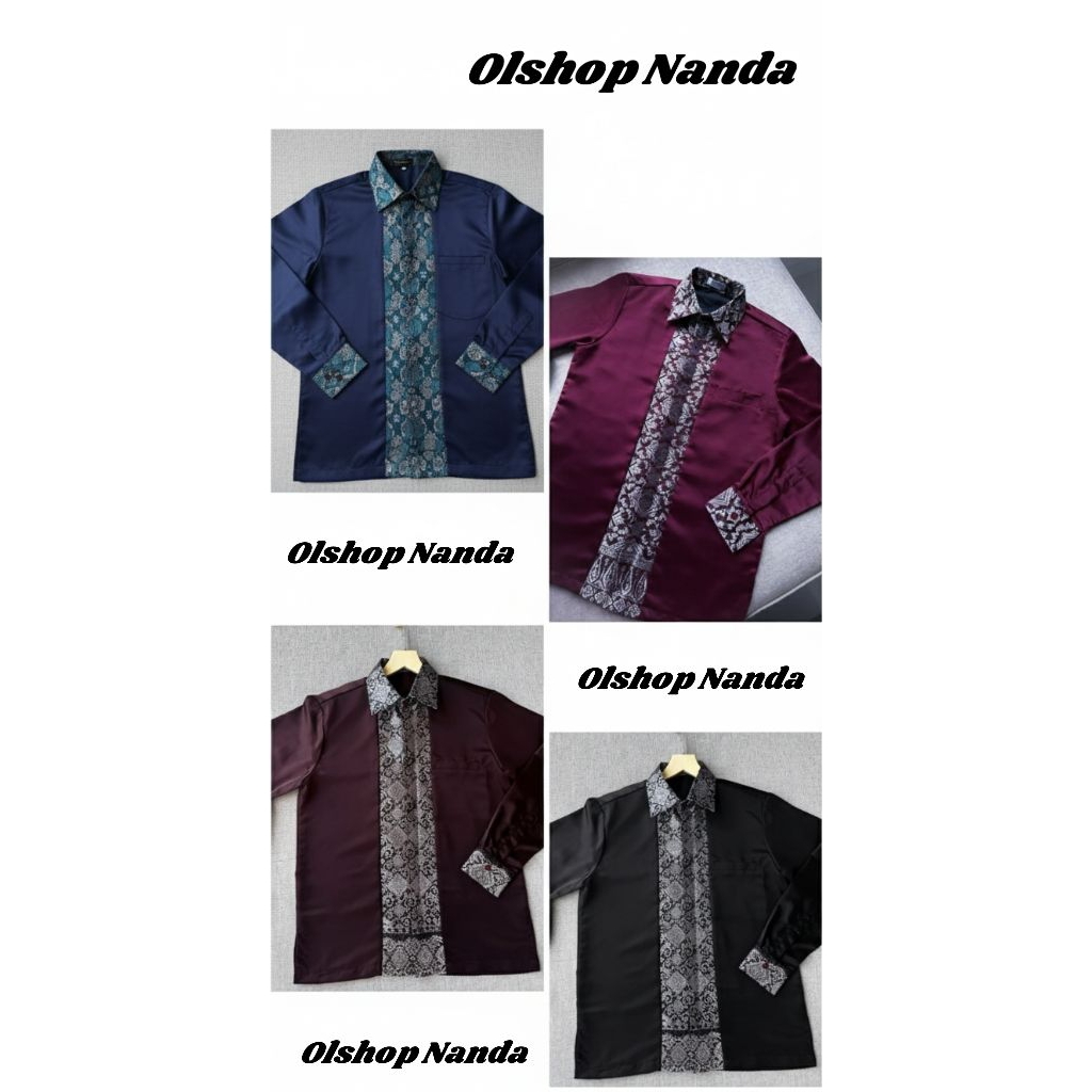 KEMEJA pria satin kondangan kombinasi songket