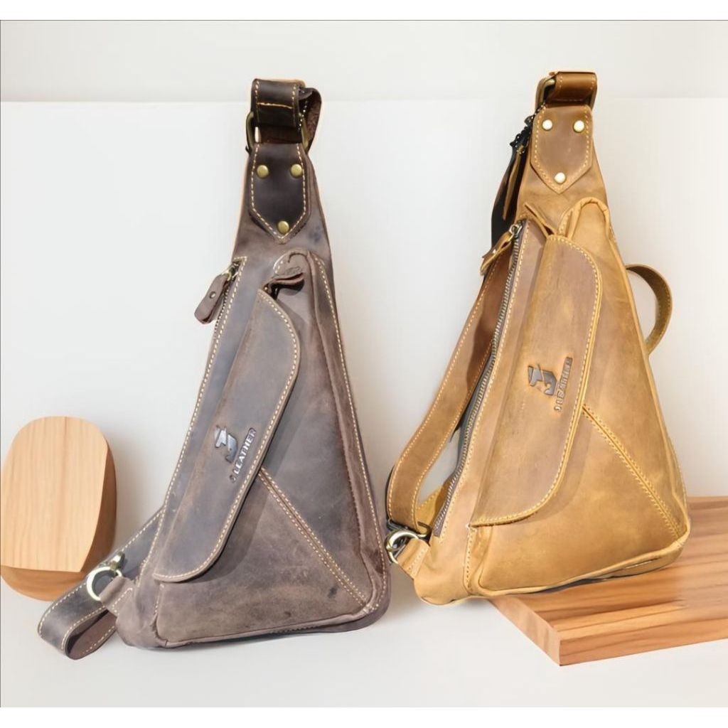 Tas selempang pria kulit waistbag pria kulit sapi asli model pistol