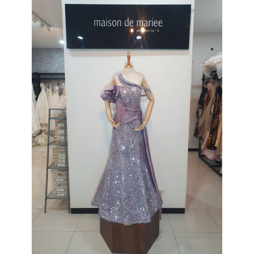 PL preloved baju pesta gaun party lilac duchess payet silver size L