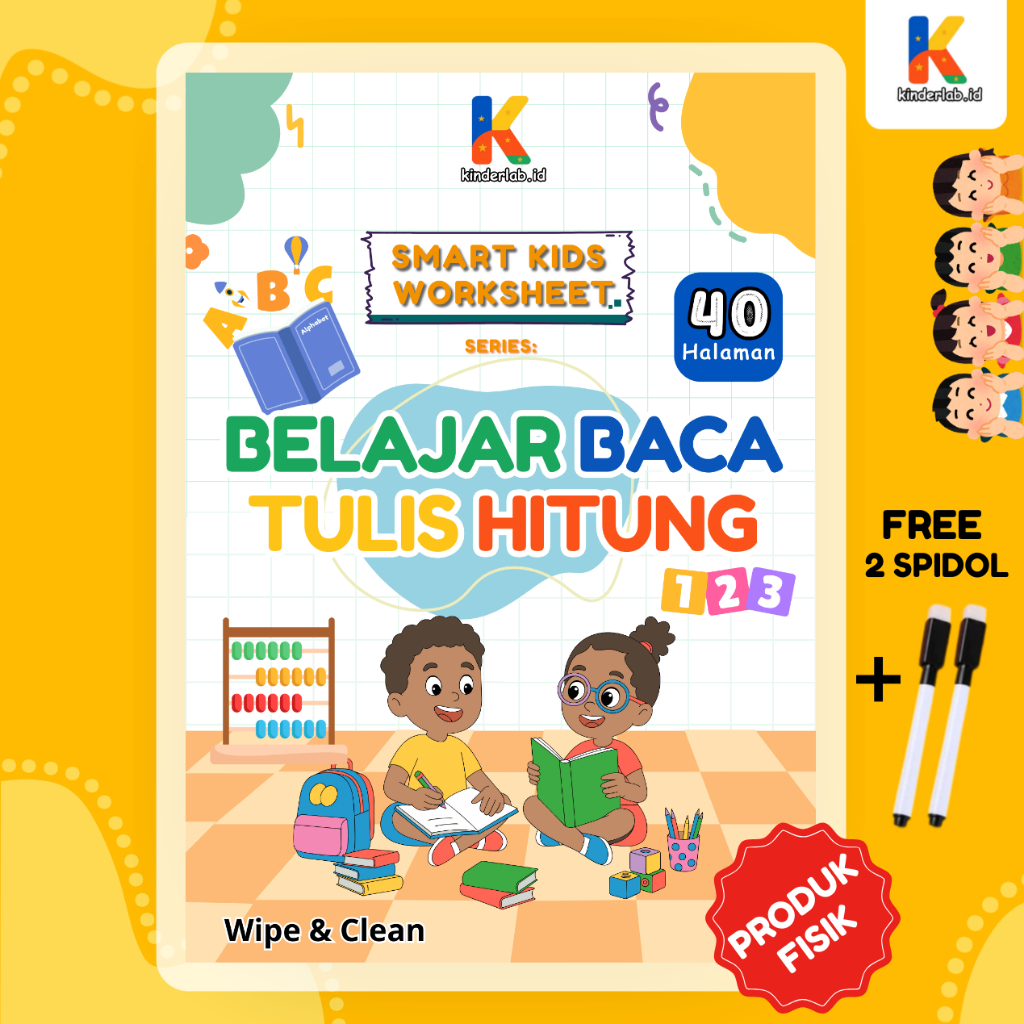 Buku Aktivitas Anak Belajar BACA, TULIS, dan HITUNG. Buku Belajar Usia 2 3 4 5 Tahun. Bonus Spidol