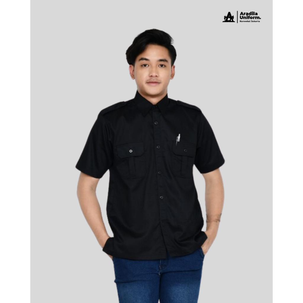 ARADILAUNIFORM Baju Dinas PDL Hitam Harian/Seragam PDL Kantor/Kemeja PDL Lengan Pendek/Seragam PDL C