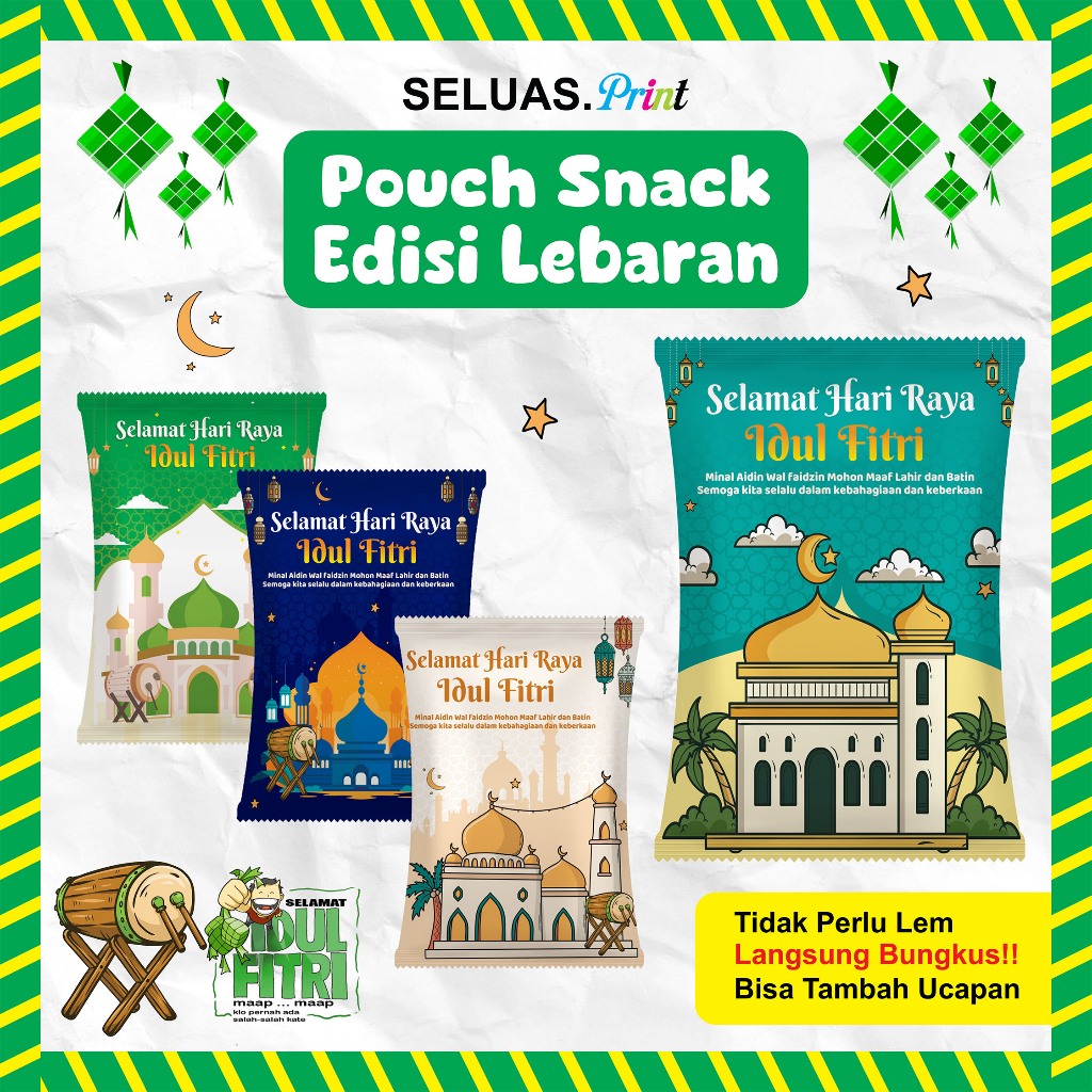 Pouch Snack Lebaran Edisi Idul Fitri Ukuran S M L / Kantong Hampers Bingkisan Souvenir Lebaran Anak 