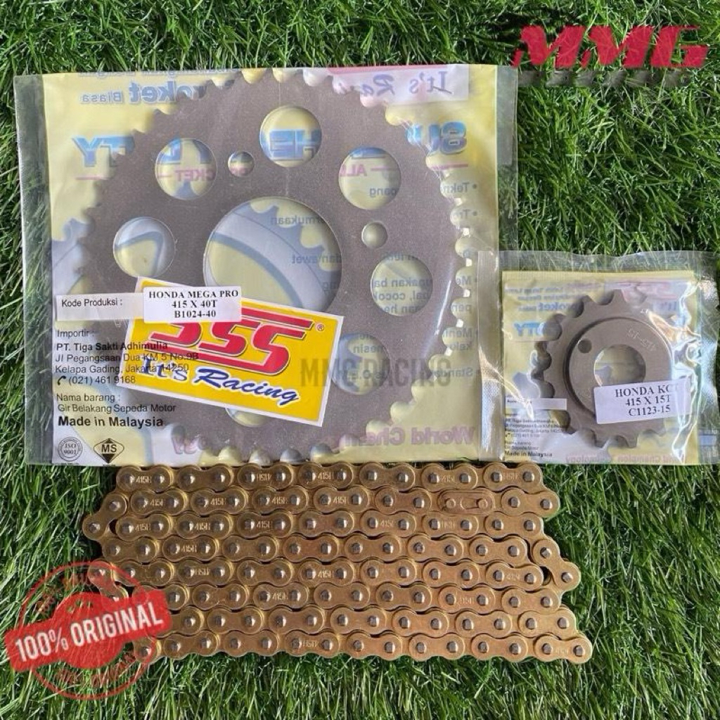 Original Gear Set SSS 415 + Rantai Gold Polos Untuk Motor Tiger Revo / 2000, Verza, Gl Pro, Megapro,
