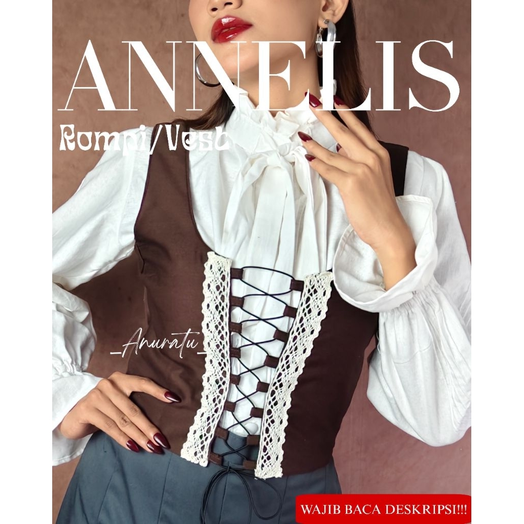 ANNELIS Renda Vest Wanita tali Vintage Aesthetic Retro|Anuratu Store official