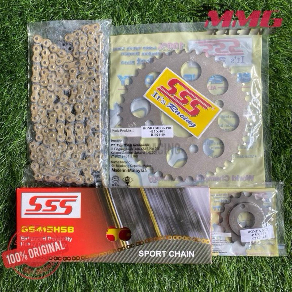 Original Gear Set SSS 415 + Rantai Original SSS 415 HSB Untuk Motor Tiger Revo / 2000, Verza, Gl Pro