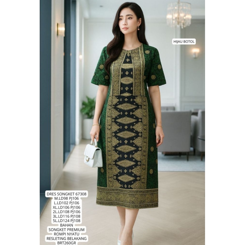 rk6i so DRES SONGKET 67308 HIJAU BOTOL