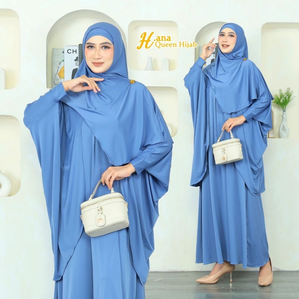 Gamis Dress Safela Warna Denim Bahan Kain Jersey Sutra Premium Nyaman Dan Lembut Model Elegan