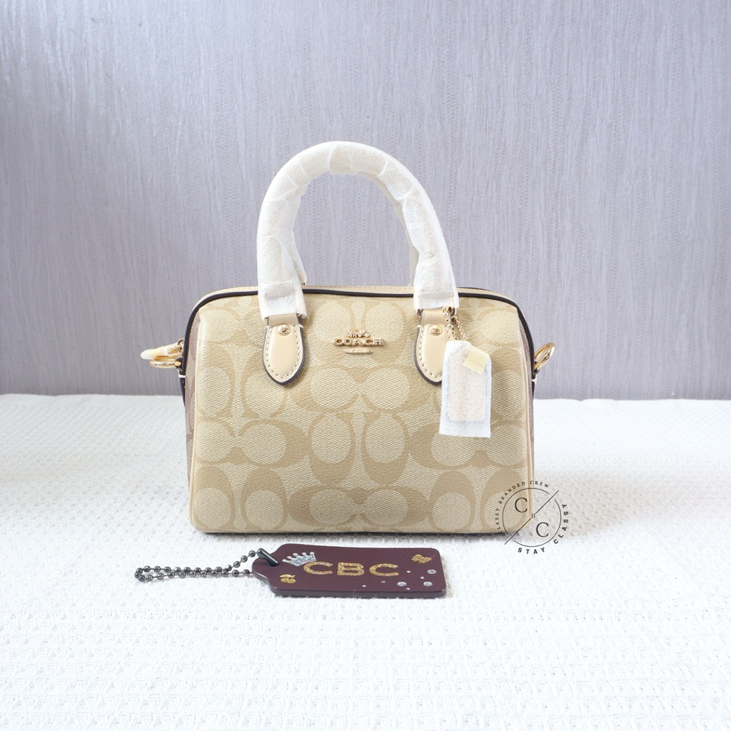 (Ready New) Tas Mini Rowan Satchel In Blocked Signature Canvas Light Khaki Multi
