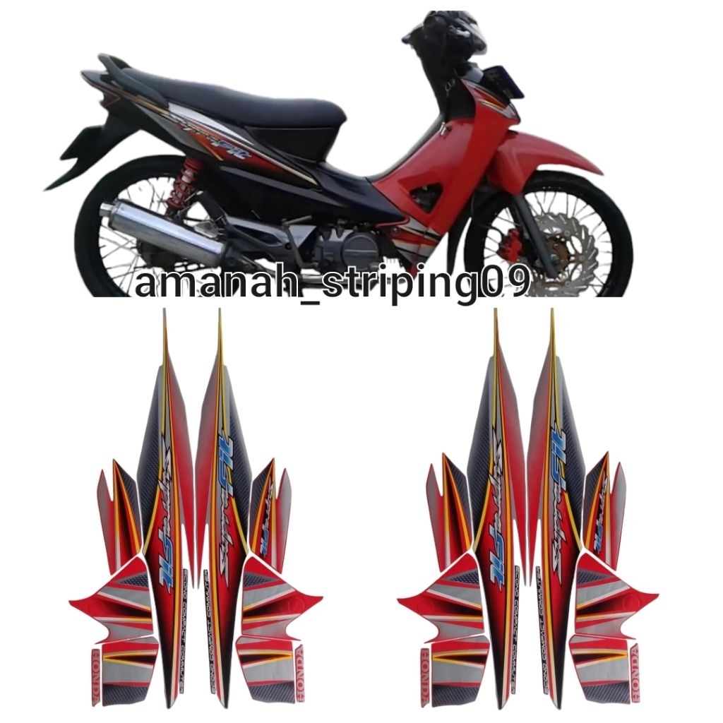 lish lesh stiker striping standart motor supra fit new tahun 2006 warna merah ful set body terbaik