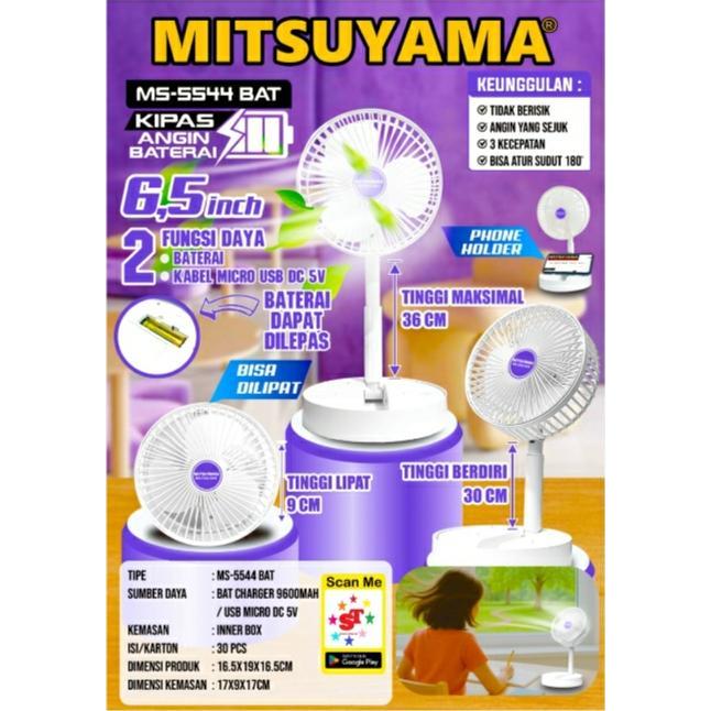 Kipas Angin Batrei Mitsuyama MS-5544 BAT 6,5 INCI Bisa di lipat original 100% II Kipas Angin Portabe