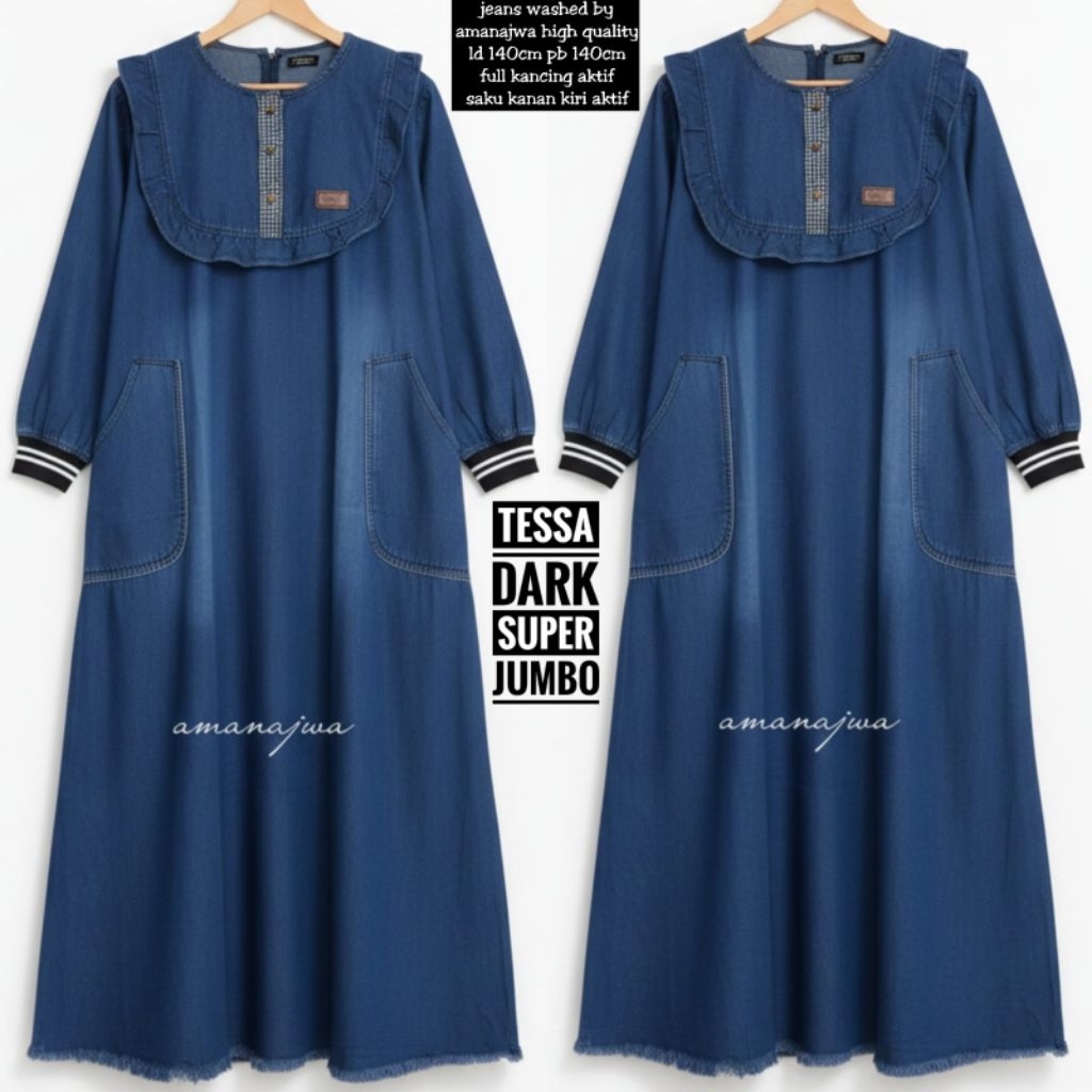 JUMBO LD 140 TESSA DRESS JEANS PREMIUM TEBEL TIDAK KAKU NYAMAN DIPAKAI SEHARIAN - GAMIS SUJU MAXY PO