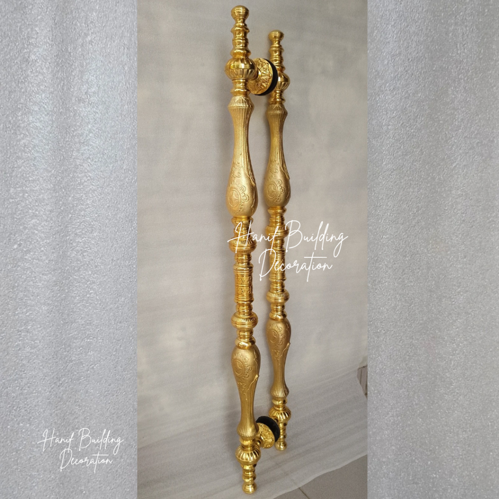 Handle Pintu Rumah Kuningan Warna Gold Emas Classic Ukir Besar Panjang 100 cm