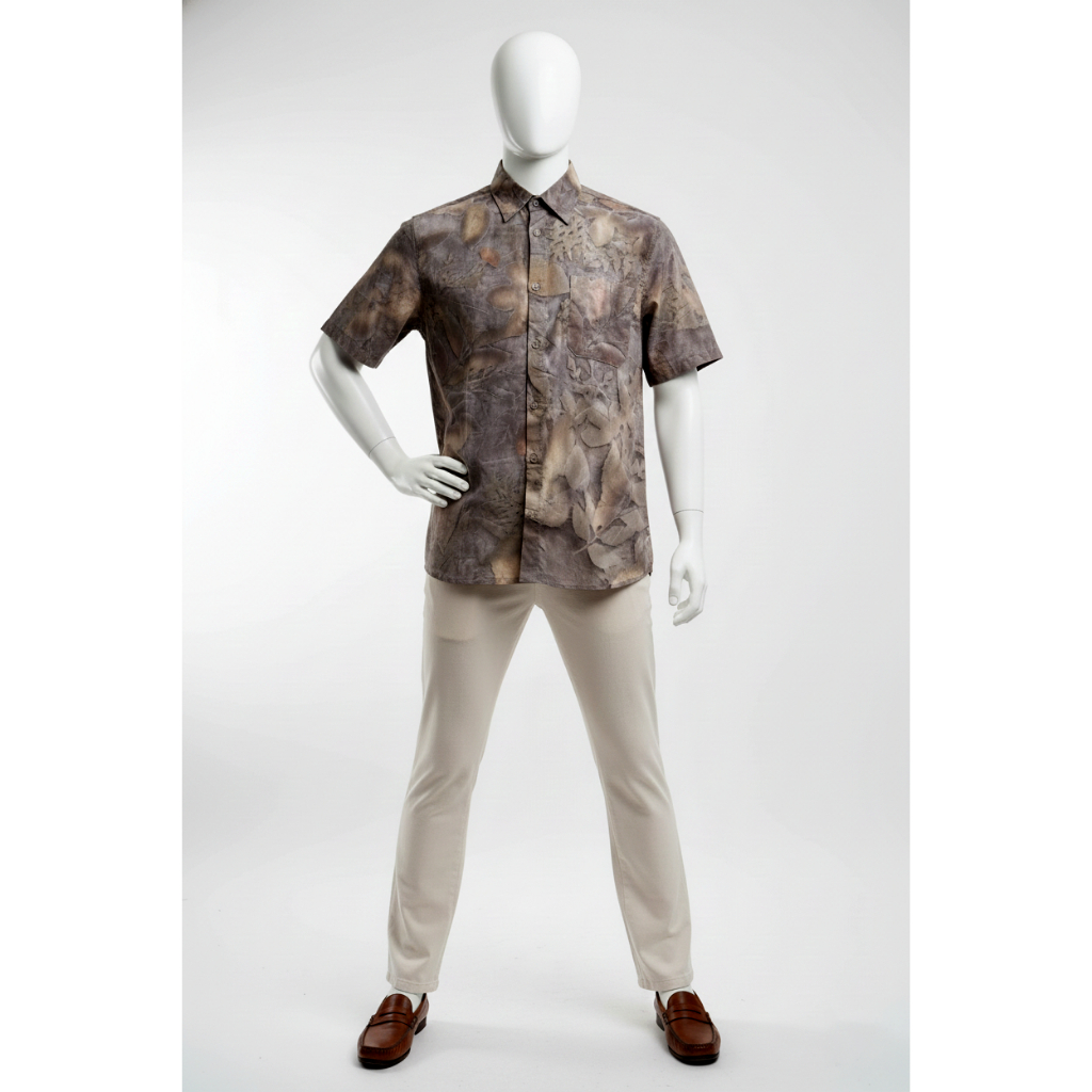 Kemeja Ecoprint Pria Lengan Pendek - Atasan Pria Lengan Pendek Ecoprint - Handmade Ecoprint