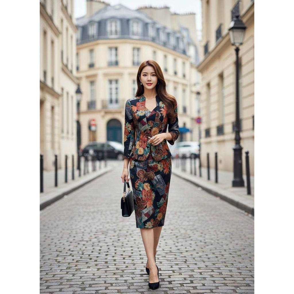 DDC KD 250953 Semi Blazer Wanita Mewah Elegant Motif Bunga Cantik Panjang Dewasa