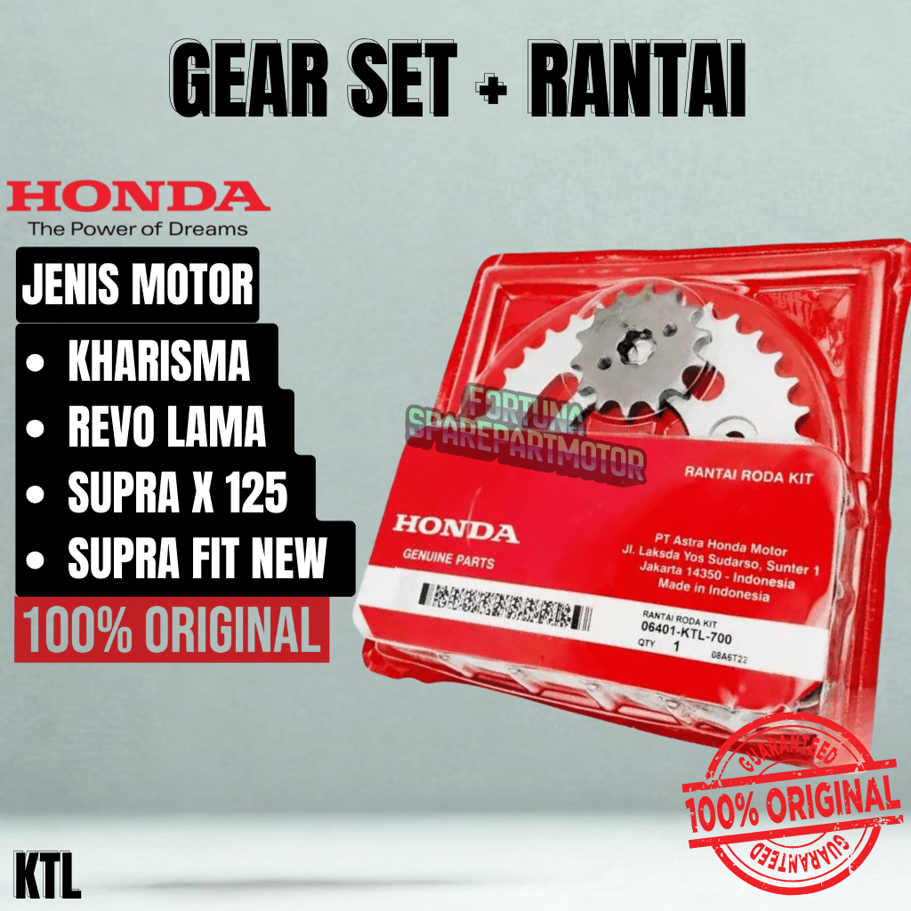 06401-KTL-700 ORIGINAL GEAR SET RANTAI ORIGINAL HONDA KTL SUPRA X125/ KHARISMA/ REVO LAMA/ SUPRA FIT
