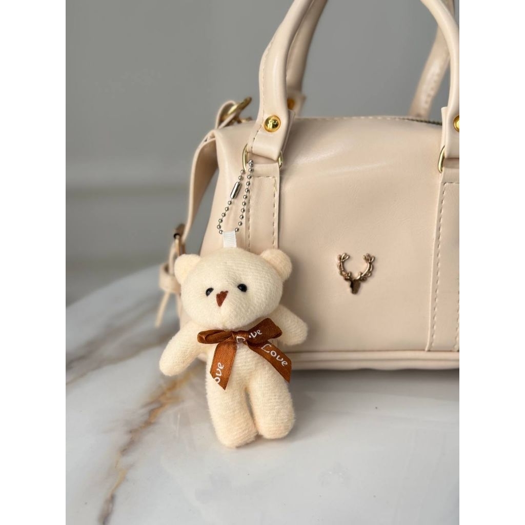 Boneka Kecil Gantungan Tas, Boneka Gantungan Kunci Boneka Beruang Bear Putih Lucu Pita