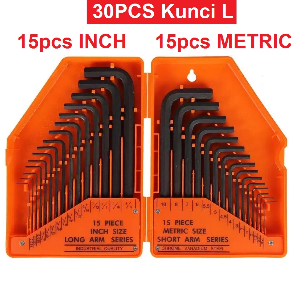 Kunci L 30 PCS Set Metrix Inch Camel Hexagonal Star Panjang Segienam Bintang Satin Allen Key Arm Ser