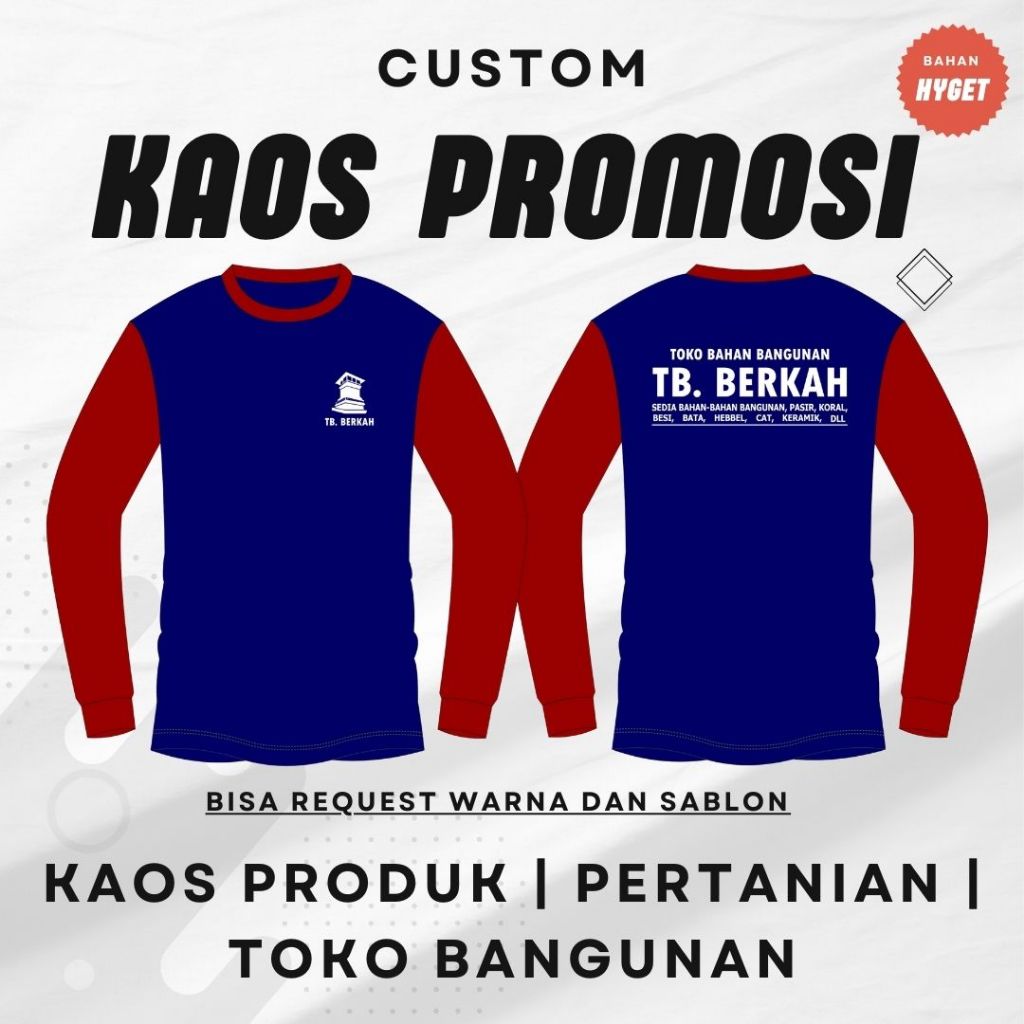KAOS PROMOSI Bahan Hyget Premium ( Kaos Pertanian, Kaos Bangunan, Kaos Produk )