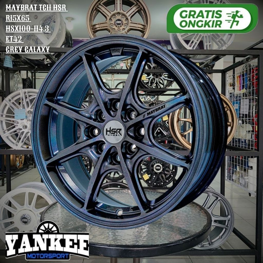 velg racing mobil r15 pcd 4x100 4x114,3 HSR MAYBRAT TC11 Grey Galaxy buat Ayla , Agya