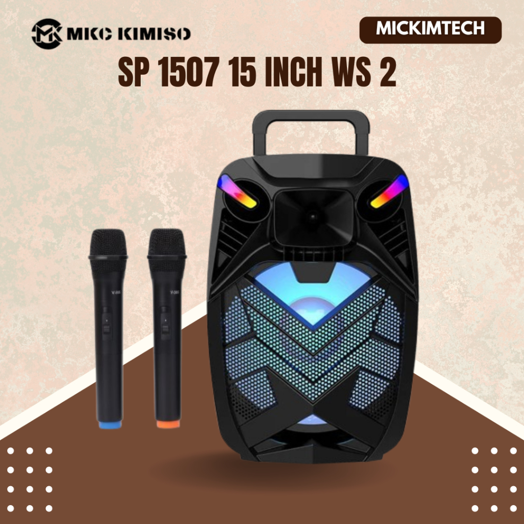 Speaker KIMISO 1507 15Inch Speaker Bass Karaoke Bluetooth Portable MIC Charger Subwoofer Lapangan