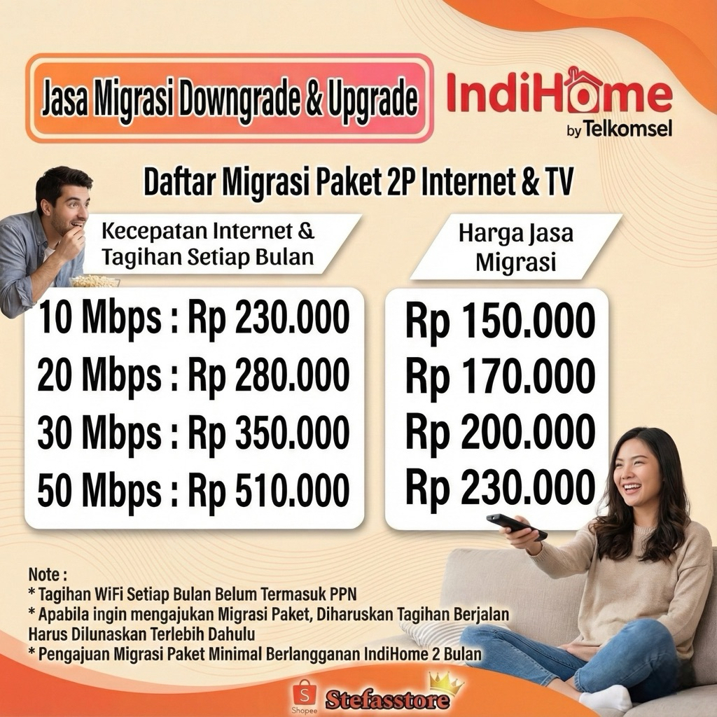 MIGRASI PAKET INDIHOME 2P INTERNET & TV | SPEED 10 - 50 MBPS | UPGRADE & DOWNGRADE