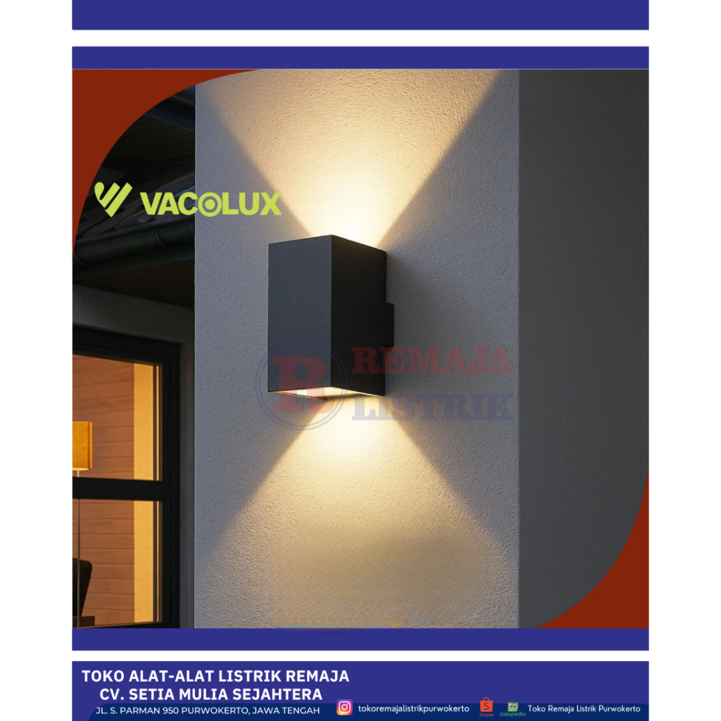 Lampu Dinding Kotak 2 Arah Body Hitam Switch Ubah Cahaya Vacolux VL - 4012