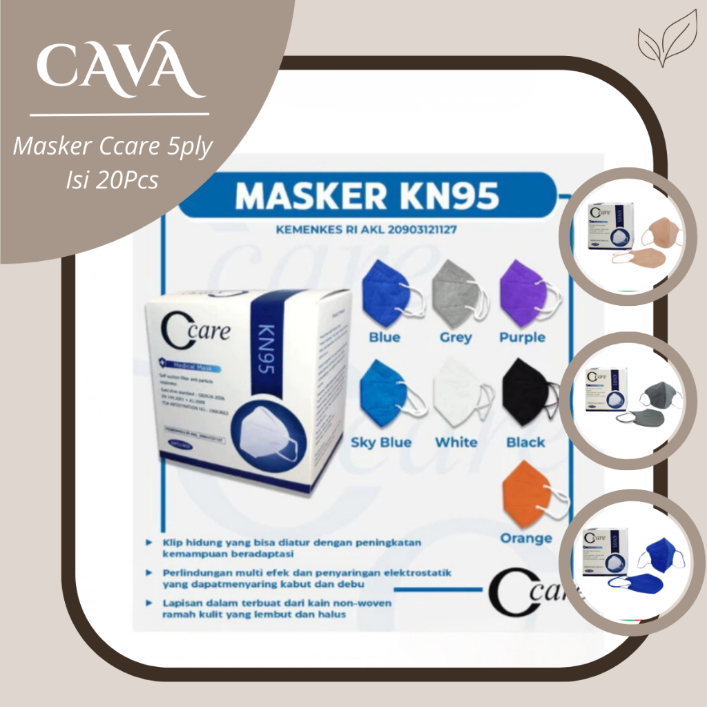 CAVA Masker Duckbill KN95 C-Care Pro 5 Ply Isi 20 Pcs – Masker Medis Filter Udara