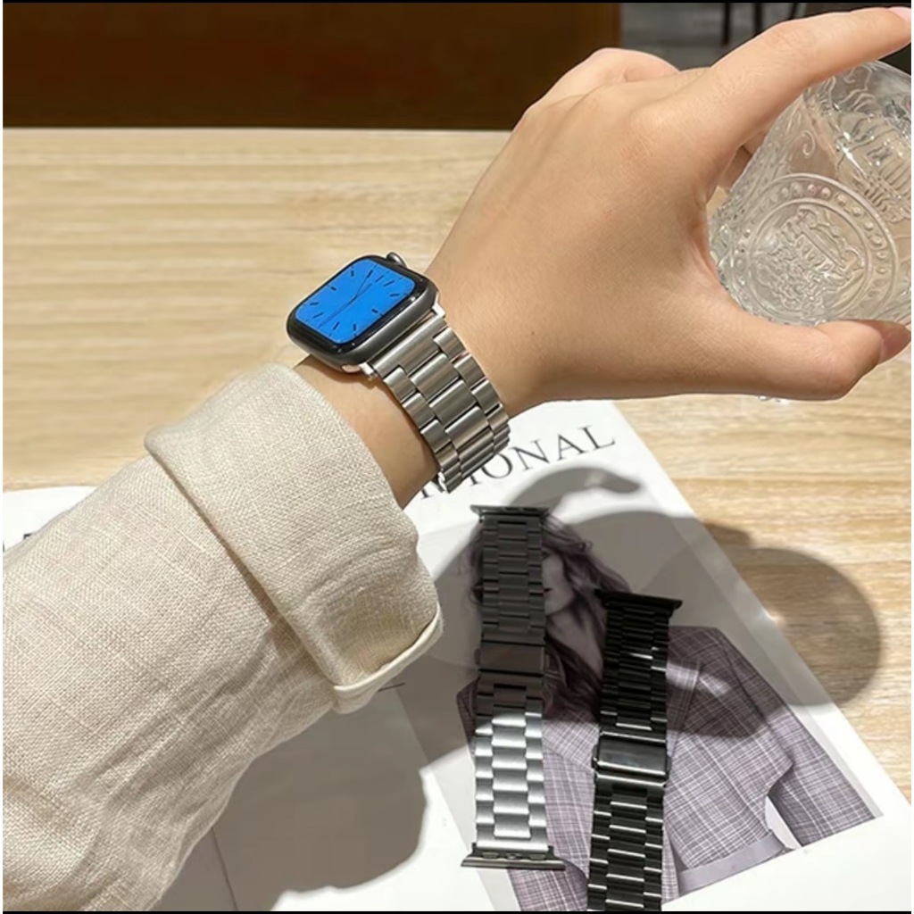 terbaru hanya tali jam tangan pintar stainless steel untuk apple watch 42/44/45/46/49mm strap rantai